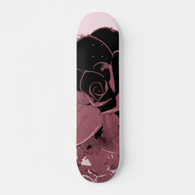 Rosa und schwarzer Rosen-Pop-KunstSkateboard Skateboard (Vorne)