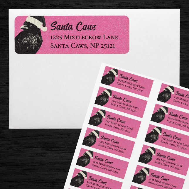 Rosa und schwarzer Santa-Krähen-Weihnachten (Fun pink and black Christmas return labels feature a Santa crow, or "Santa Caws," if you prefer! :D)