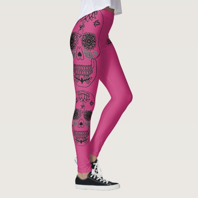 Rosa und schwarzer Schädel Leggings (Rechts)