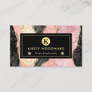 Rosa und schwarzer Stein mit goldenem Glitterachat Visitenkarte