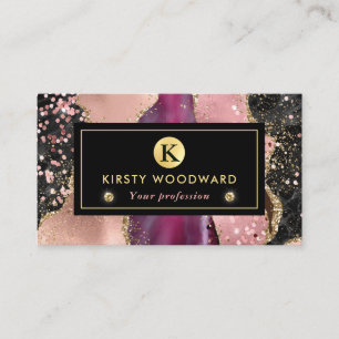 Rosa und schwarzer Stein mit goldenem Glitterachat Visitenkarte