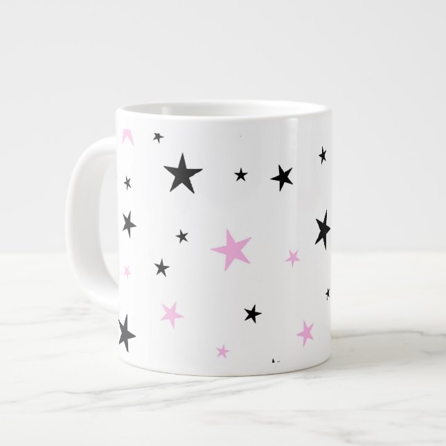 Rosa und schwarzer Stern-riesige Kaffee-Tasse Jumbo-Tasse (Vorderseite Links)