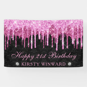 Rosa und schwarzer tropfender Glitter 21. Geburtst Banner