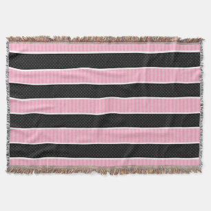 Rosa und schwarzer Tupfen Stripes Muster Decke