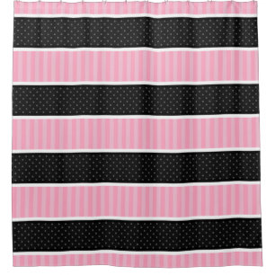 Rosa und schwarzer Tupfen Stripes Muster Duschvorhang