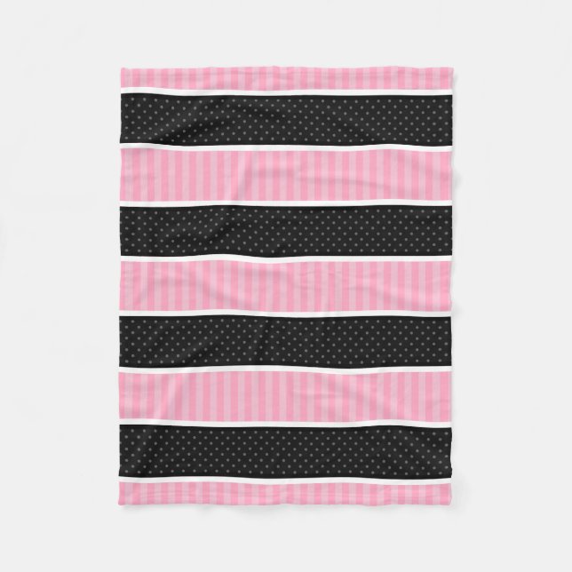 Rosa und schwarzer Tupfen Stripes Muster Fleecedecke (Vorderseite)