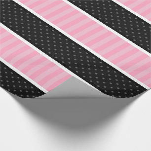 Rosa und schwarzer Tupfen Stripes Muster Geschenkpapier