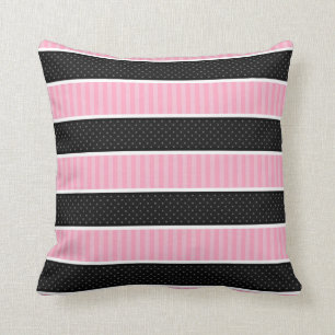 Rosa und schwarzer Tupfen Stripes Muster Kissen