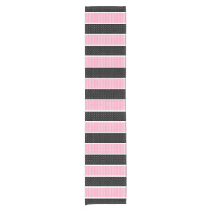 Rosa und schwarzer Tupfen Stripes Muster Kurzer Tischläufer