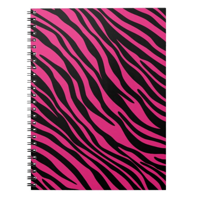 Rosa und schwarzer Zebra Stripes gewundenes Notizblock (Vorderseite)