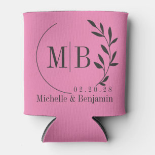Rosa und schwarzes Blatt Hochzeitsmonogramm Dosenkühler