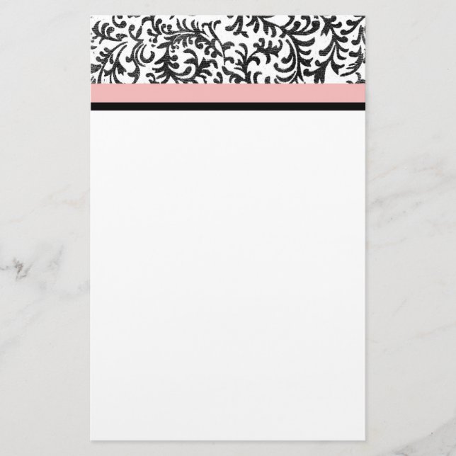 Rosa und schwarzes Blumenmuster Briefpapier (Vorderseite)