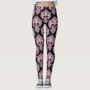 Rosa und schwarzes Damast-Muster chic modern elega Leggings