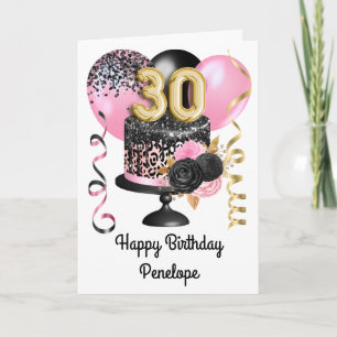 Rosa und schwarzes Gold 30. Geburtstag Karte