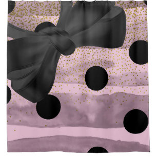 Rosa und schwarzes Gold Polka Punkte Chic Bow Tren Duschvorhang