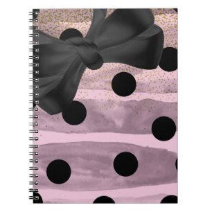 Rosa und schwarzes Gold Polka Punkte Chic Schleife Notizblock