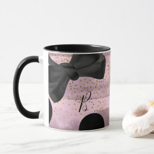 Rosa und schwarzes Gold Polka Punkte Chic Schleife Tasse