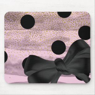 Rosa und schwarzes Gold Punkte Chic Schleife Trend Mousepad