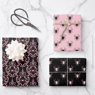Rosa und Schwarzes Halloween Geschenkpapier Set