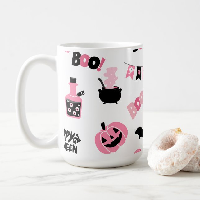 Rosa und Schwarzes Halloween Kaffeetasse (Mit Donut)