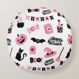 Rosa und Schwarzes Halloween Rundes Kissen