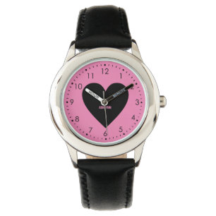 Rosa und schwarzes Herz Armbanduhr