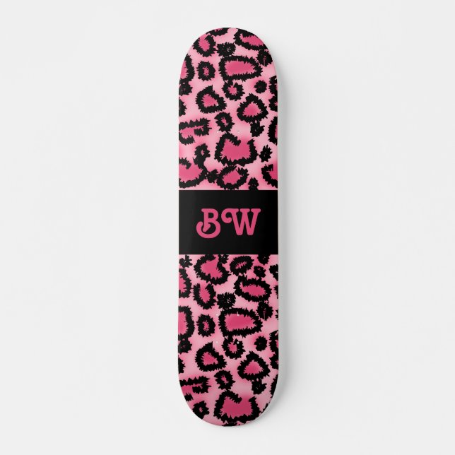 Rosa und schwarzes Leopard-Druck-Muster Skateboard (Vorne)