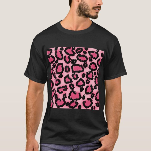 Rosa und schwarzes Leopard-Druck-Muster T-Shirt (Vorderseite)