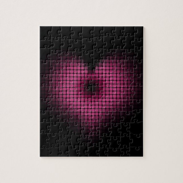 Rosa und schwarzes Mosaikherz Puzzle (Vertikal)