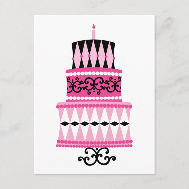 Rosa und schwarzes Party Postkarte (Vorderseite)