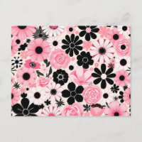 Rosa und schwarzes retro botanisches Blumenmuster