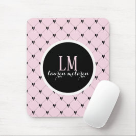 Rosa und schwarzes Schleifenmonogramm Mousepad