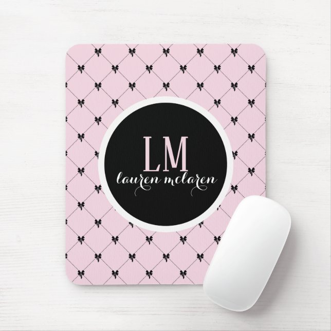 Rosa und schwarzes Schleifenmonogramm Mousepad (Mit Mouse)
