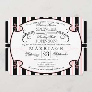 Rosa und Schwarzes Striped Typografie-Hochzeit Einladung