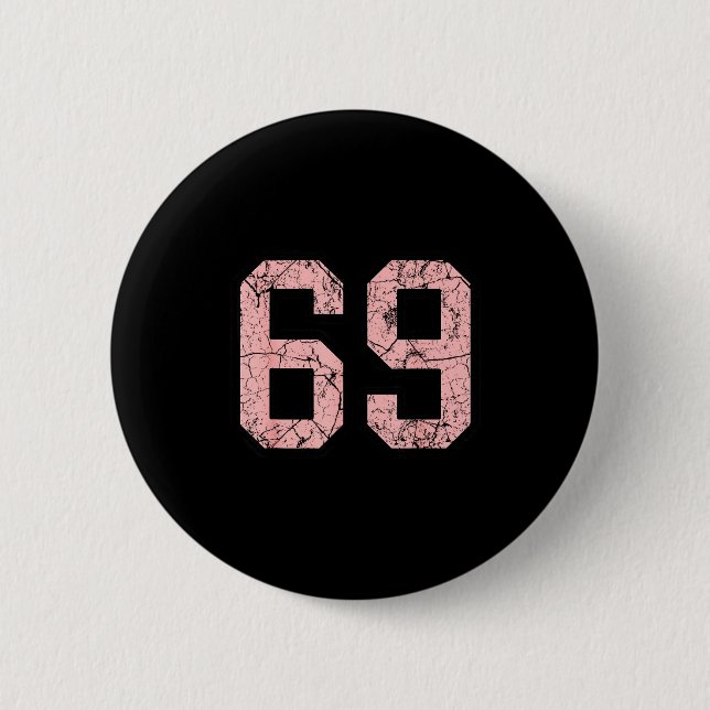 Rosa und schwarzes Trikot Nummer 69 Spieleruniform Button (Vorderseite)