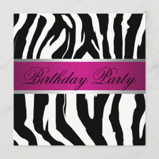 Rosa und schwarzes Zebra-Geburtstags-Party Einladung