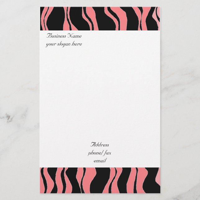 Rosa und schwarzes Zebra-Muster Briefpapier (Vorderseite)