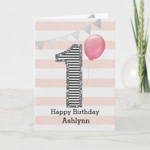 Rosa und Silber 1. Geburtstag Mädchen Karte