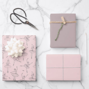 Rosa und Silber Ballerina Muster Geschenkpapier Set