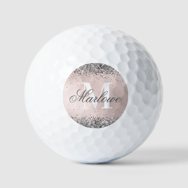 Rosa und Silber-Glitzer Golfball (Vorderseite)