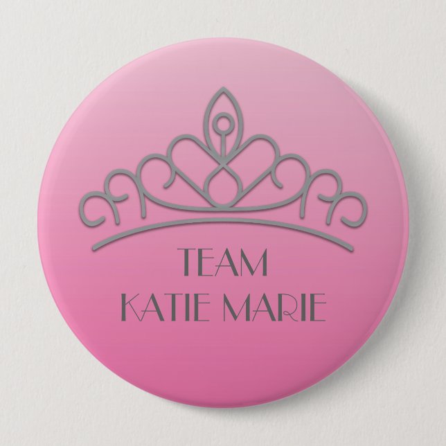 Rosa und Silber Pageant-Tiara-Unterstützung / Team Button (Vorderseite)