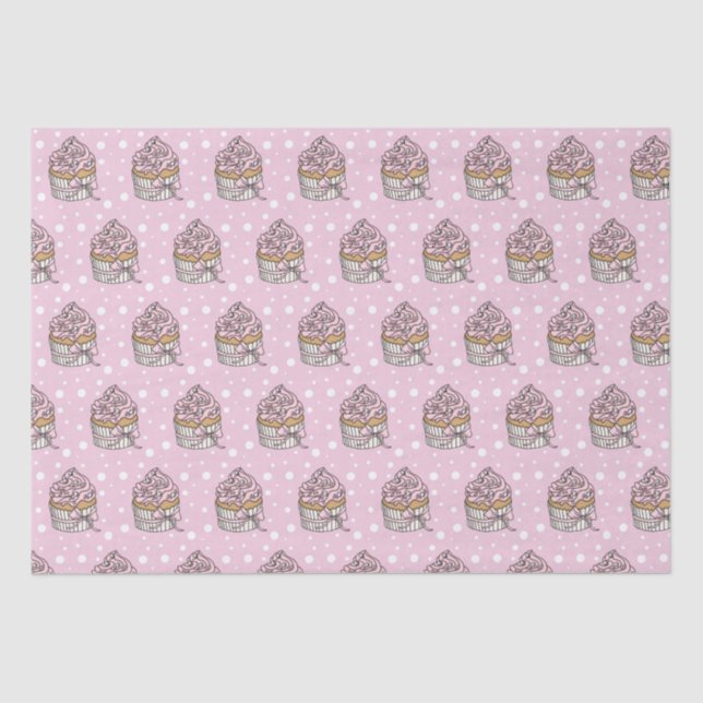 Rosa und silberne Cupcakes Polka Dot Seidenpapier (Vorderseite)