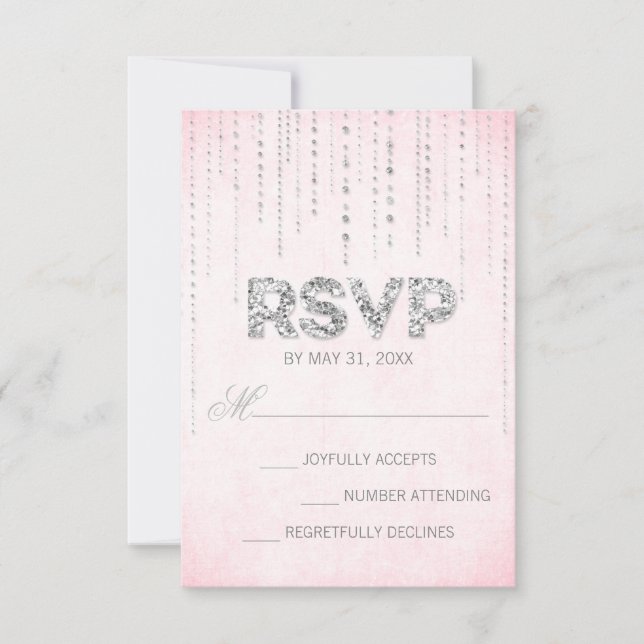 Rosa und Silberne Glitzer sehen Hochzeitssache RSV RSVP Karte (Vorderseite)