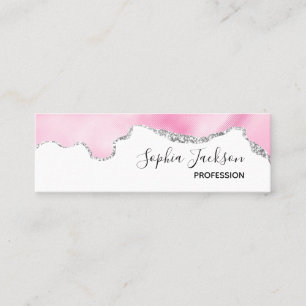 Rosa und silberne Imitate Glitzer Border Stilvoll Mini Visitenkarte
