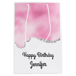Rosa und silberne Imitate Glitzer Border Stilvoll Mittlere Geschenktüte