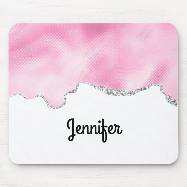 Rosa und silberne Imitate Glitzer Border Stilvoll Mousepad (Vorne)