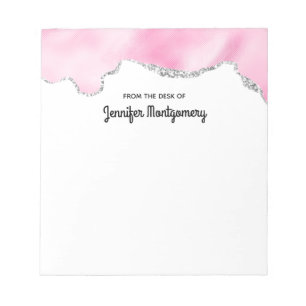 Rosa und silberne Imitate Glitzer Border Stilvoll Notizblock