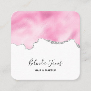 Rosa und silberne Imitate Glitzer Border Stilvoll Quadratische Visitenkarte