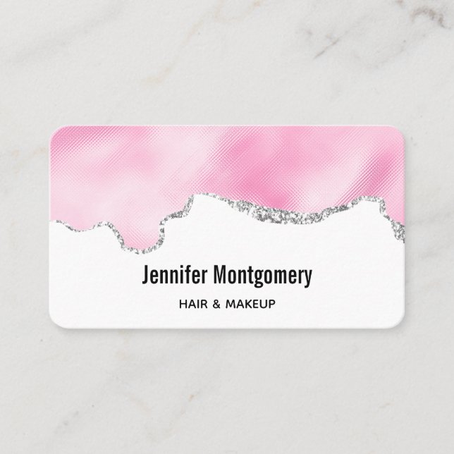 Rosa und silberne Imitate Glitzer Border Stilvoll Visitenkarte (Vorderseite)