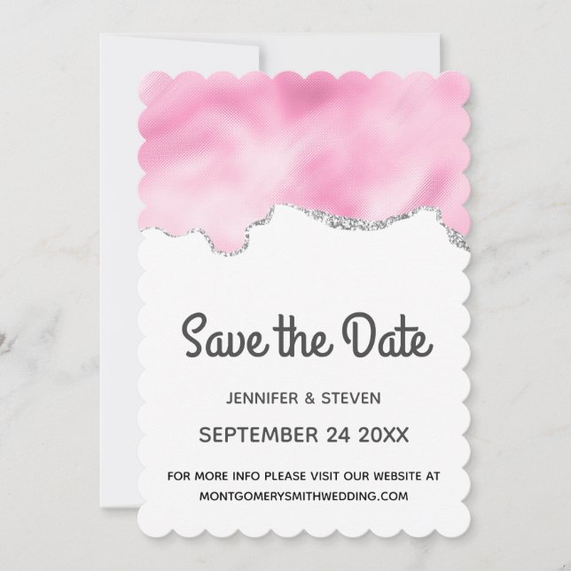Rosa und Silberne Imitate Glitzer Border Stilvolle Save The Date (Vorderseite)